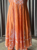Orange Chanderi Silk Chikankari Anarkali Suit
