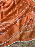 Orange Chanderi Silk Chikankari Anarkali Suit