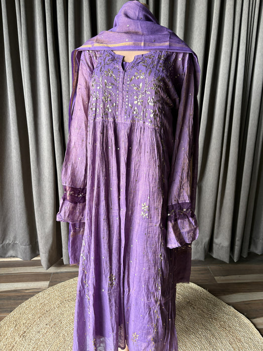Tissue Mukaish/Kamdani Suit set in Dusty Purple