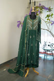Bottle Green Mal Chanderi Chikankari Kurta Set