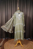 Green Mal Chanderi Anarkali Suit Set
