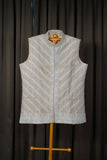 Grey Brown Khadi Tussar Chikankari Men Jacket