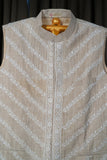 Grey Brown Khadi Tussar Chikankari Men Jacket