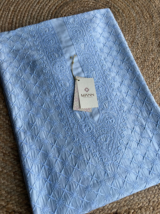 Powder Blue Chanderi Silk Men's Kurta Fabric