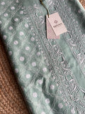 Pista Green Moonga Silk Chikankari Men's Kurta Fabric
