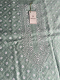 Pista Green Moonga Silk Chikankari Men's Kurta Fabric