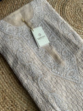 Beige Pure Tissue Silk Chikankari Men's Kurta Fabric