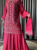 Burgundy Colour Chikankari & Gotapatti Sharara Set in Georgette