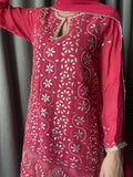 Burgundy Colour Chikankari & Gotapatti Sharara Set in Georgette