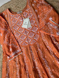 Orange Chanderi Silk Chikankari Anarkali Suit
