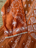 Orange Chanderi Silk Chikankari Anarkali Suit