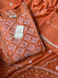 Orange Chanderi Silk Chikankari Anarkali Suit