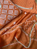 Orange Chanderi Silk Chikankari Anarkali Suit