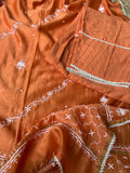 Orange Chanderi Silk Chikankari Anarkali Suit