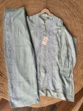 Pastel teal Green Moonga Silk Chikankari Co-ord Set