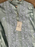 Pastel teal Green Moonga Silk Chikankari Co-ord Set