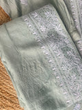 Pastel teal Green Moonga Silk Chikankari Co-ord Set