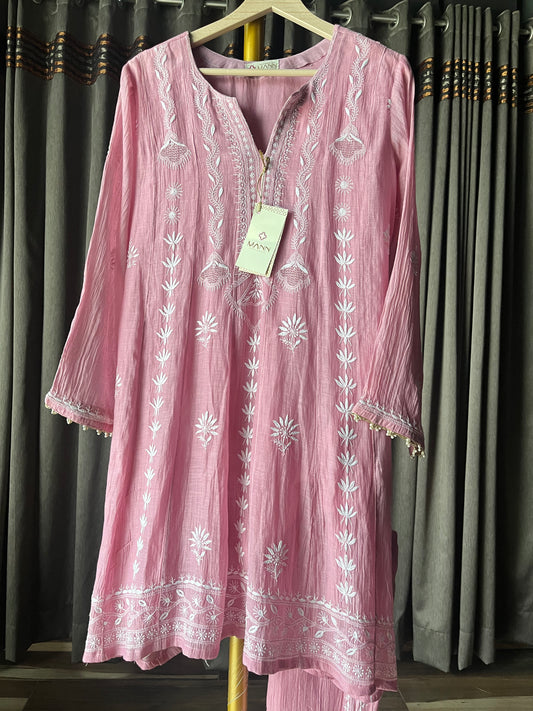 Pink Mal Chanderi Chikankari Co-ord Set
