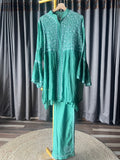 Green Mal & Chanderi Silk Chikankari Co-ord set