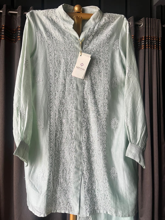 Sea Green Chanderi Silk ChikankariCo-ord Set