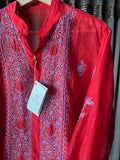 Red Mal Chanderi Chikankari Shirt Top