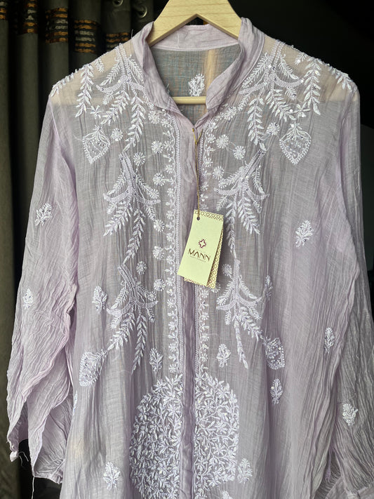 Lilac Mal Chanderi Chikankari Shirt Top