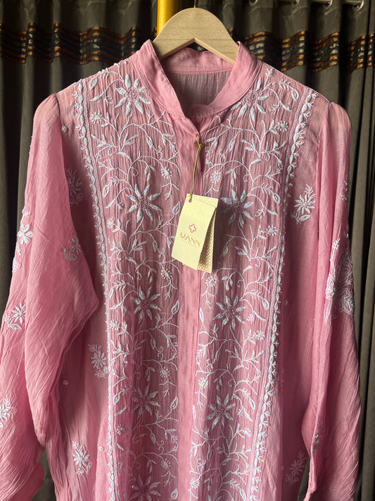 Pink Mal Chanderi Chikankari Top