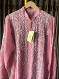 Pink Mal Chanderi Chikankari Top