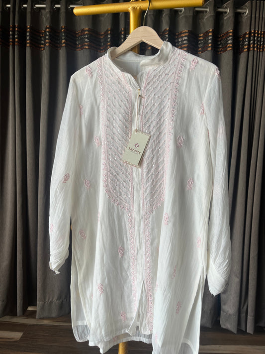 Ivory & Pink Mal Chanderi Chikankari Top