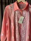 Coral Pink Pure Organza Chikankari Top