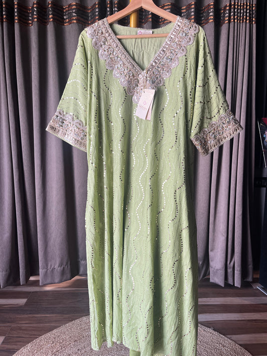 Mint Green Mal Chanderi Heavy Mukaish/Badla Co-ord Suit Set