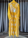 Bright Yellow Mal Chanderi Chikankari Angrakha Suit Set