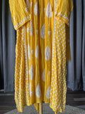 Bright Yellow Mal Chanderi Chikankari Angrakha Suit Set