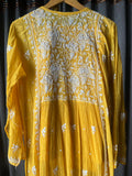 Bright Yellow Mal Chanderi Chikankari Angrakha Suit Set