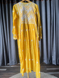Bright Yellow Mal Chanderi Chikankari Angrakha Suit Set