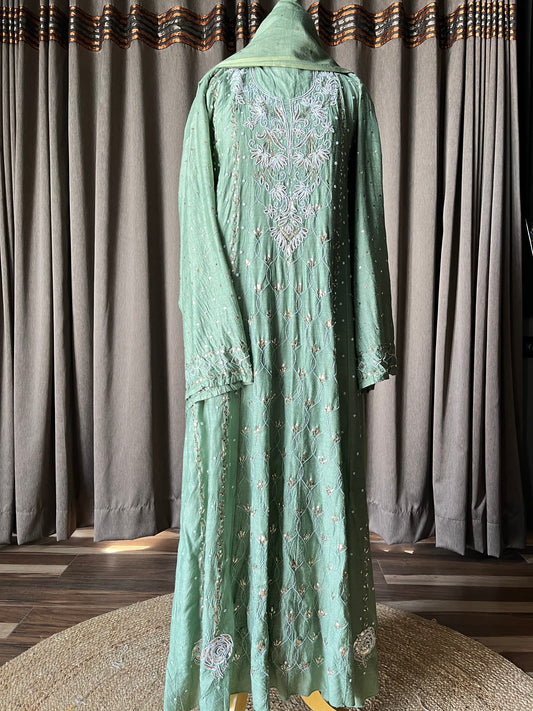 Green Moonga Silk Anarkali