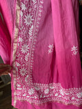 Raani Pink Ombre Mal Chanderi Chikankari Suit Set