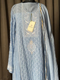 Light Blue Mal Chanderi Chikankari Kalidar Suit Set
