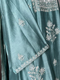 Turquoise blue chanderi silk chikankari suit set