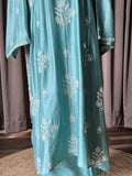 Turquoise blue chanderi silk chikankari suit set