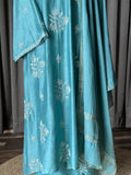 Turquoise blue chanderi silk chikankari suit set