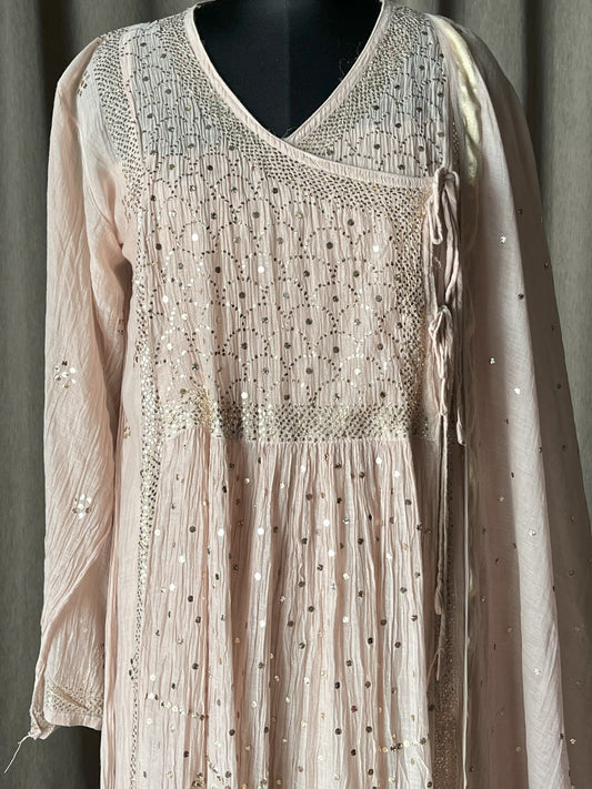 Nude Pink Mal Chanderi Mukaish Kurta Set