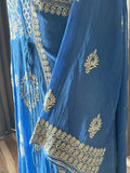 Royal Blue Mal Chanderi Chikankari Kalidar Kurta/Suit Set