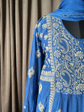 Royal Blue Mal Chanderi Chikankari Kalidar Kurta/Suit Set