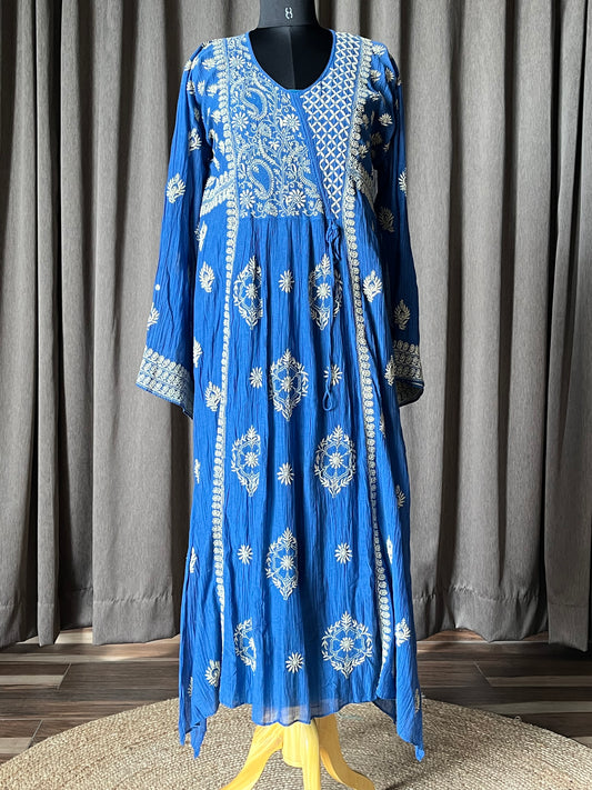 Royal Blue Mal Chanderi Chikankari Kalidar Kurta/Suit Set