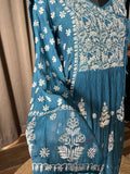 Electric Blue Mal Chanderi Chikankari Angrakha Suit Set