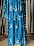 Electric Blue Mal Chanderi Chikankari Angrakha Suit Set
