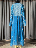Electric Blue Mal Chanderi Chikankari Angrakha Suit Set