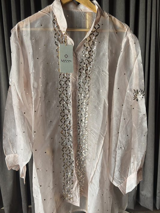 Powder blush pink organza mukaish/kamdani top