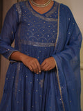Royal Blue Mal Chanderi Mukaish/Kamdani suit set